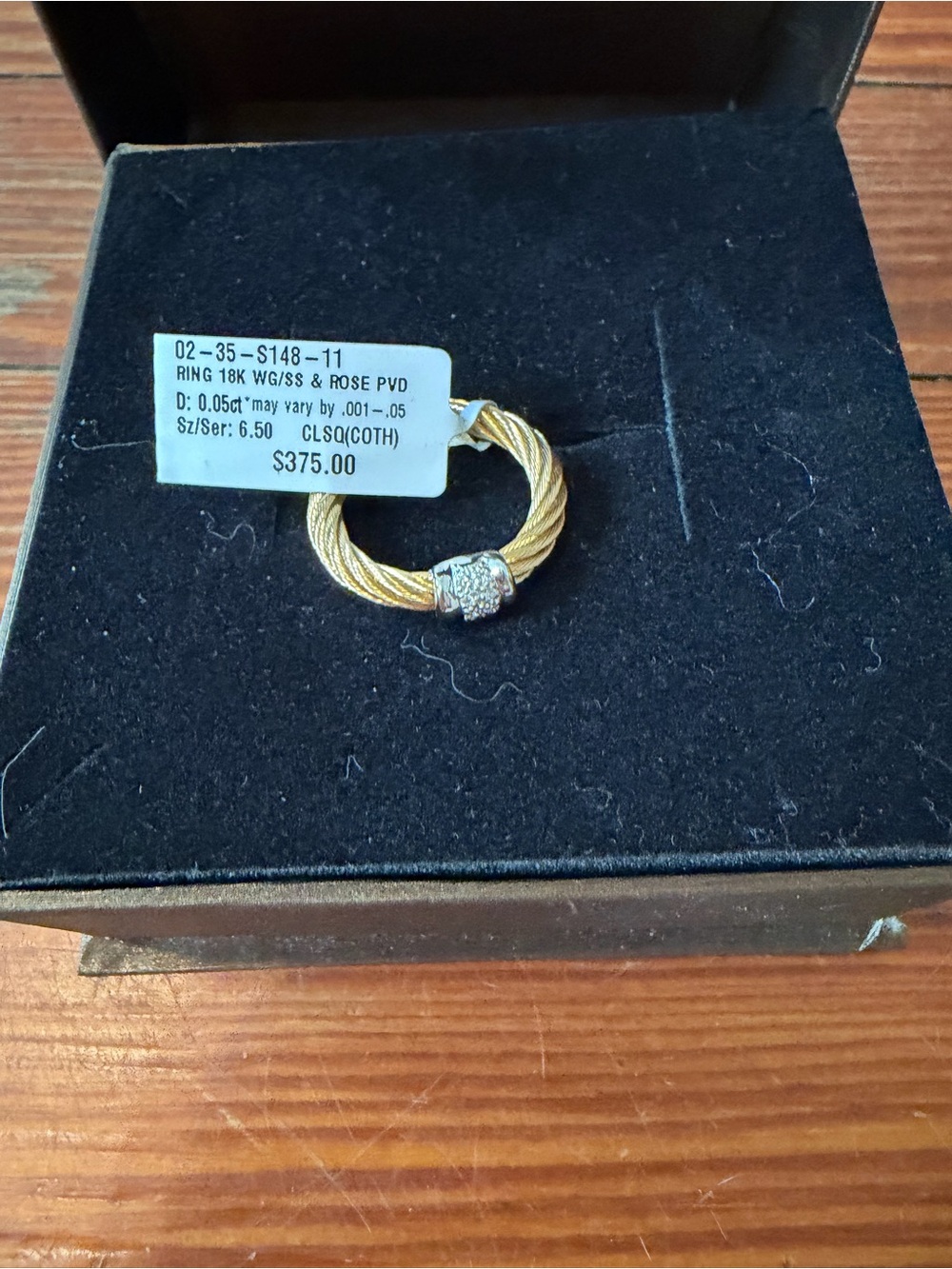 New in box AlorTwo-Tone 18K Rope Ring with Diamond Accent - Gold & Silver sz6.5